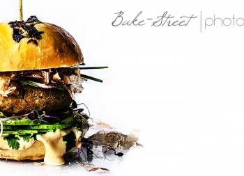 Hamburguesa de castañas y shiitake con mayonesa de sésamo