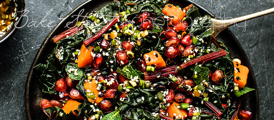 Swiss chard, sweet potato and pomegranate