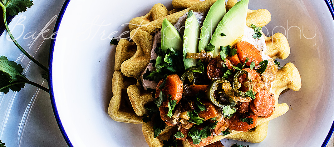 Chickpea waffles with Moroccan carrots