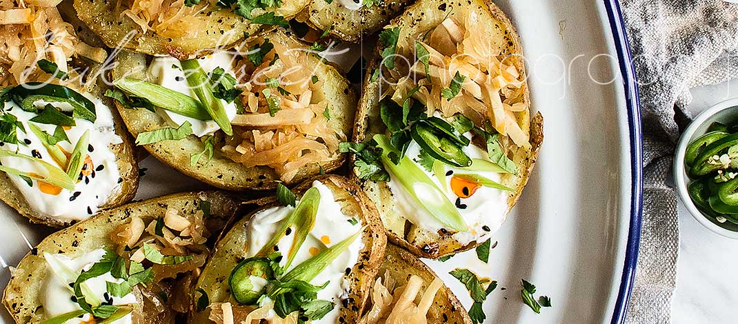 Roasted potatoes stuffed with pineapple kimchi