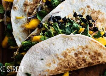 Black bean, bulgur and mango quesadillas