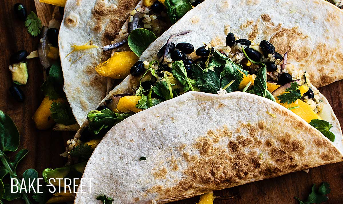 Black bean, bulgur and mango quesadillas