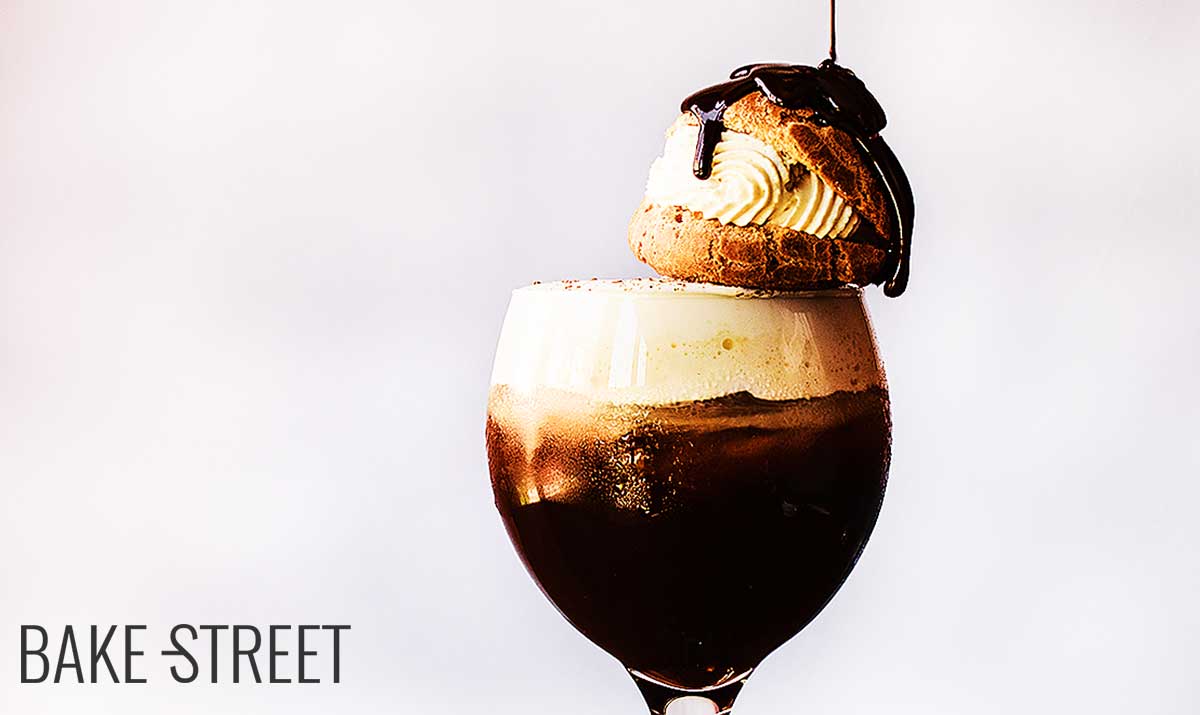 Chilled Irish coffee with cream puff