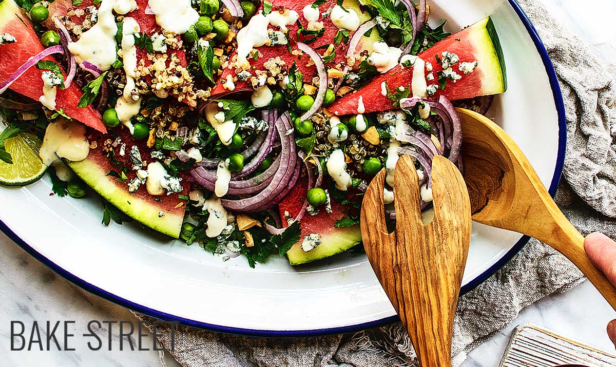 Watermelon, pea and quinoa salad