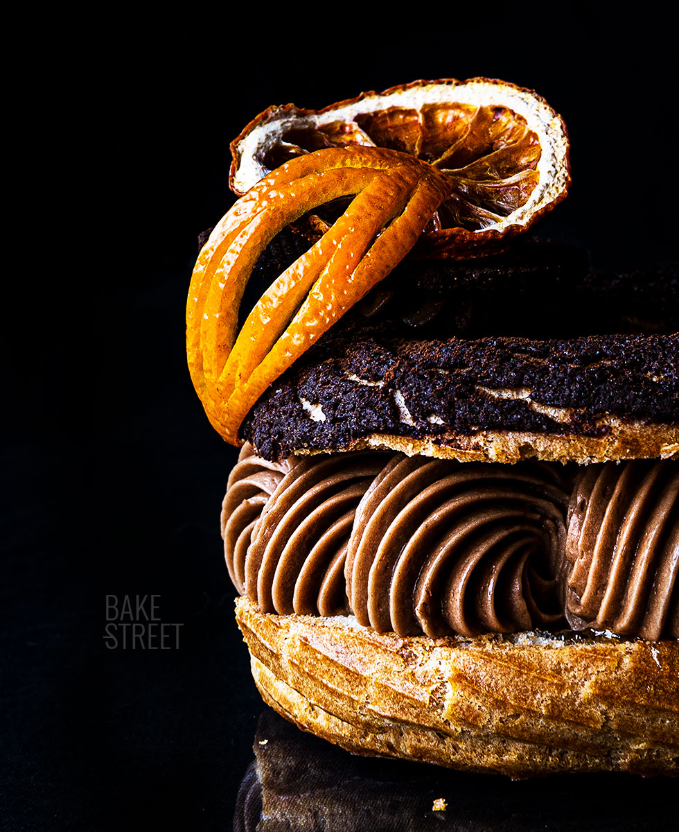 Paris Brest with chocolate mousseline and orange 