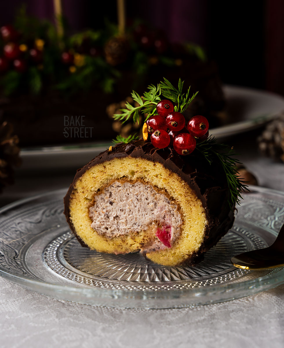Mascarpone, Cherry and chocolate Yule Log