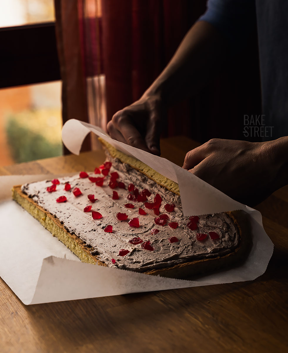Mascarpone, Cherry and chocolate Yule Log