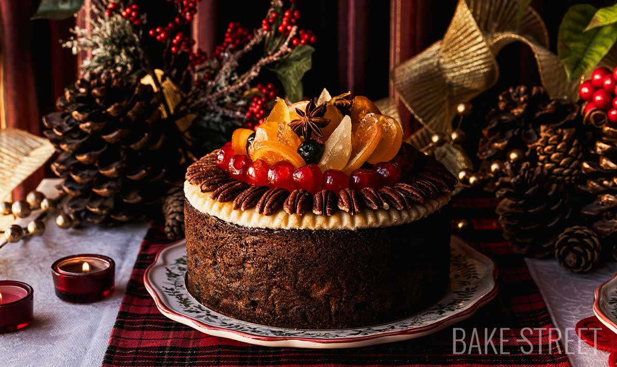 Christmas fruitcake with marzipan