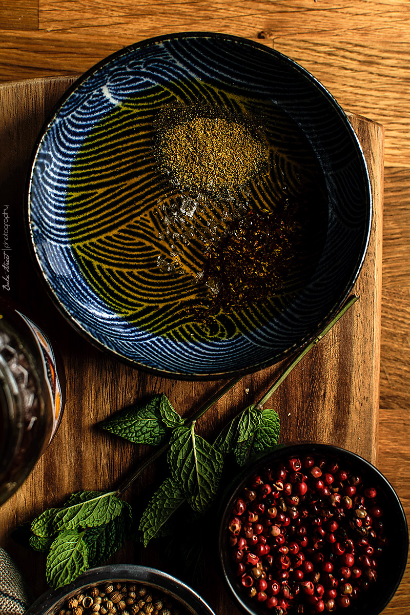 Calabaza asada con kale, feta y granada