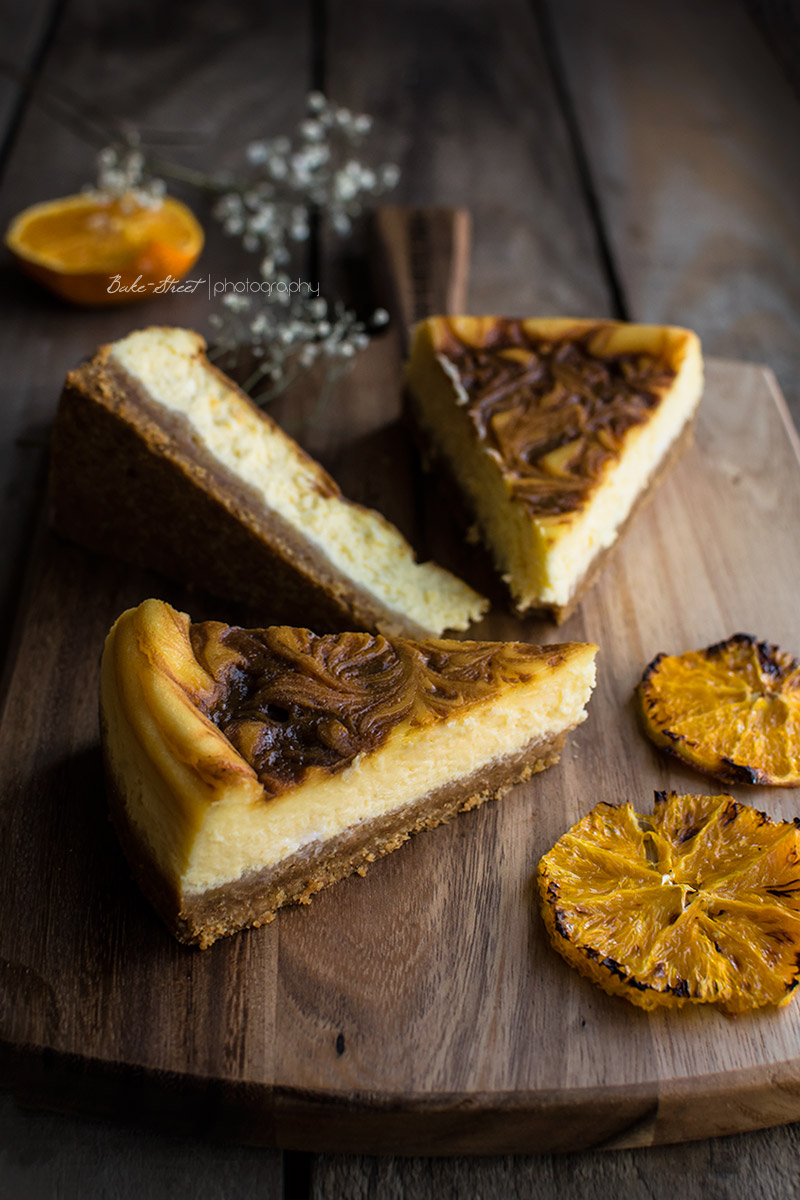 Tarta de queso con toffee y naranja asada