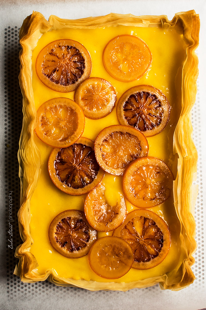 Tarta filo de lemon curd y naranja sanguina