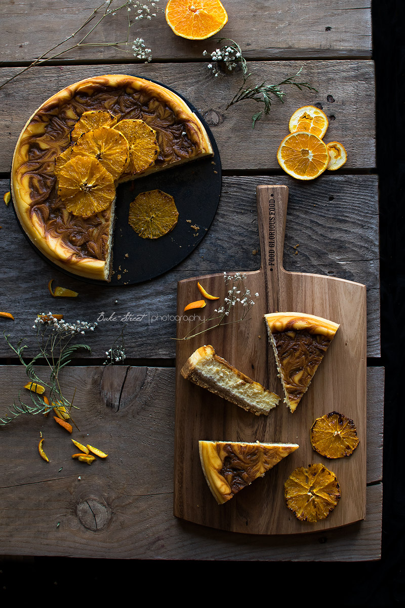 Tarta de queso con toffee y naranja asada