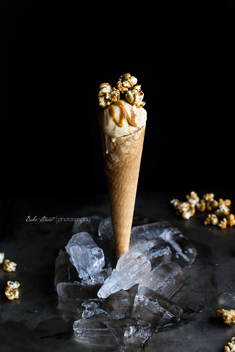 Helado de palomitas con caramelo salado